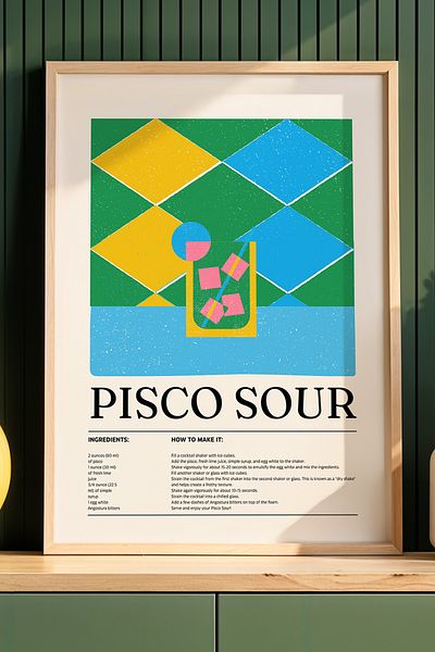 HİGUERA Pisco Sour Cocktail BAR Tablou de perete de bucătărie cu cadru din lemn natural