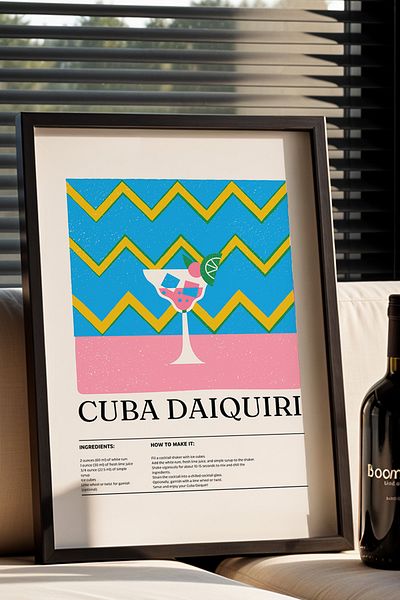 HİGUERA Cocktail BAR Cuba Daiquiri Rum Cu Cadru din Lemn Natural Tablou de perete pentru Bucătărie