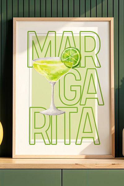 HİGUERA Margarita Spritz Cocktail Bar Ilustrație BAR Tablou de perete de bucătărie cu rame din lemn natural