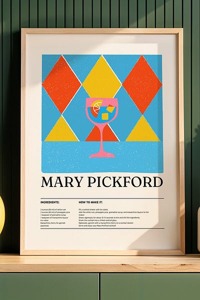 HİGUERA Mary Pickford Cocktail BAR Tablou de perete de bucătărie cu cadru din lemn natural