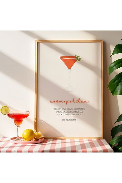 HİGUERA Cosmopolitan Cocktail BAR Tablou de perete de bucătărie cu cadru din lemn natural