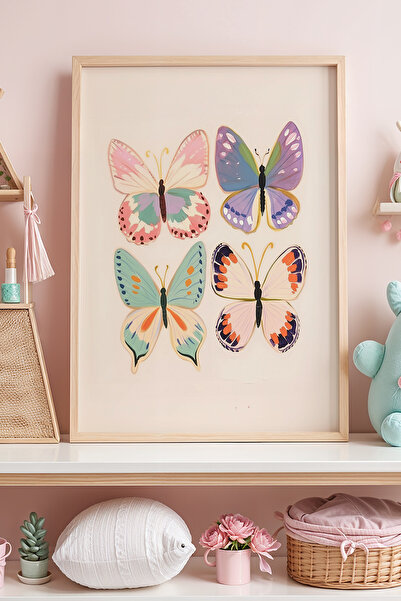 HİGUERA Θέμα Princess - Παιδικό δωμάτιο με παστέλ πεταλούδες με ξύλινο πλαίσι...