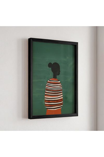 HİGUERA Pictură de perete cu cadru din lemn natural pentru femei Minimalist Green Tonda