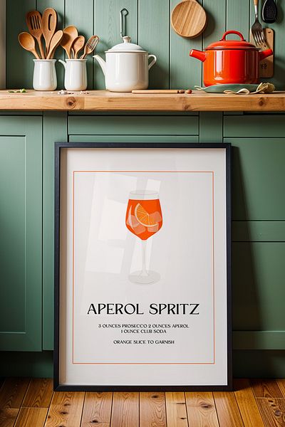HİGUERA Aperol Spritz BAR Tablou de perete pentru bucătărie cu cadru din lemn natural