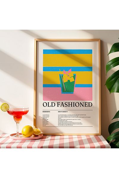 HİGUERA Pictură de perete de bucătărie cu cadru din lemn natural BAR Old Fashioned
