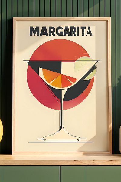 HİGUERA Minimal Margarita Ilustrație BAR Tablou de perete de bucătărie cu rame din lemn natural
