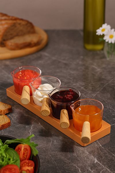 AzzaWood 4-Piece Transparent Wooden Base Sauce Bowl and Jam Bowl (mica) - 80 ml