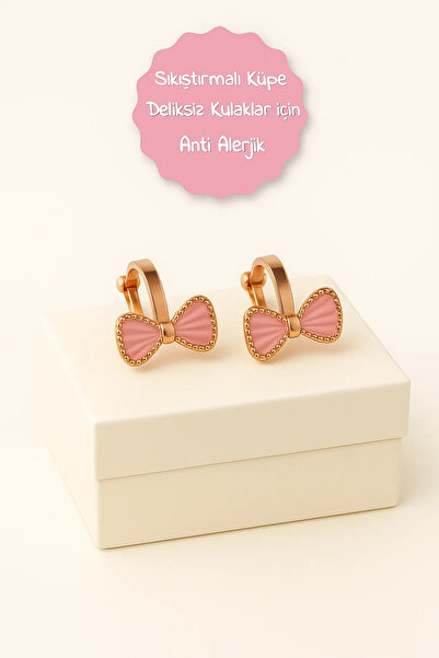 MakeWell Deliksiz Küpe Sıkıştırmalı Kelebek Kalp Fiyonk Gökkuşağı Tasarımlı Çocuklar Için Sıkıştırmalı Küpe