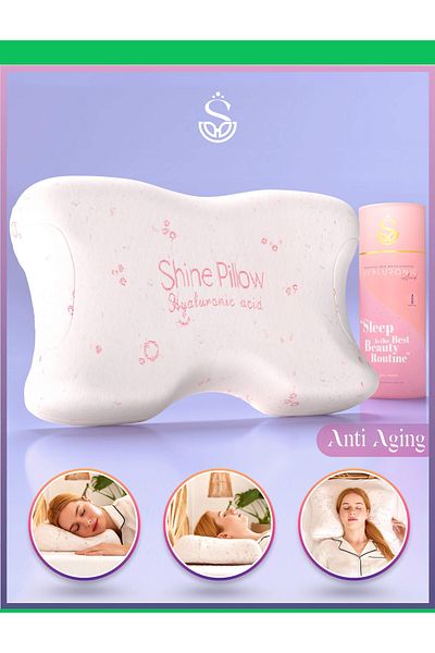 Shine Pillow Anti-Wrinkle Orthopedic Beauty Pillow – Anti-Aging Visco Pillow with Hyaluronic Acid