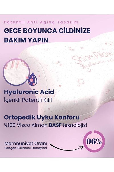 Shine Pillow Anti-Wrinkle Orthopedic Beauty Pillow – Anti-Aging Visco Pillow with Hyaluronic Acid