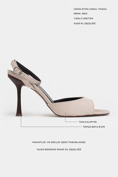 NİŞANTAŞI SHOES Tania Bej din piele intoarsa cu detaliu curea la glezna Pantofi cu toc subtire din piele pentru femei