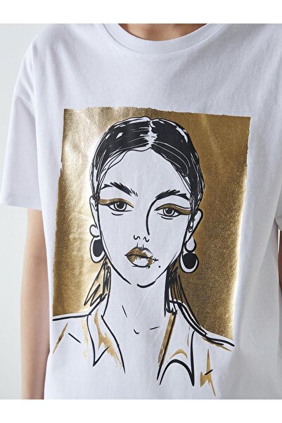 LC Waikiki Γυναικείο μπλουζάκι με στάμπα Crew Neck (S5)