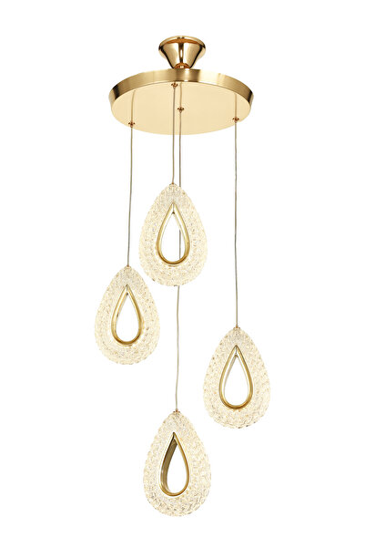 Avizemoda Dali 4'Lü Ledli Dim Kumandalı Modern Akrilik Sarkıt Avize (3 Renk Led; Sarı-Beyaz-Gün ışığı) - GOLD