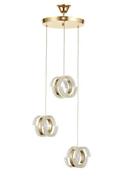 Avizemoda Savona 3 lü Sarkıt Dimmer Kumandalı 3 Renk Ledli (Sarı-Beyaz-Gün Işığı) Modern Akrilik Avize -Gold
