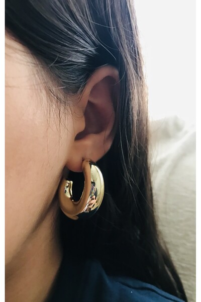 Mercan Aksesuar Kadın İthal 3 cm Yarım Halka Çelik Küpe