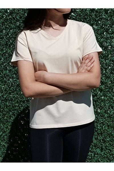 siyalife Γυναικείο μπλουζάκι με λαιμόκοψη V Cream Basic