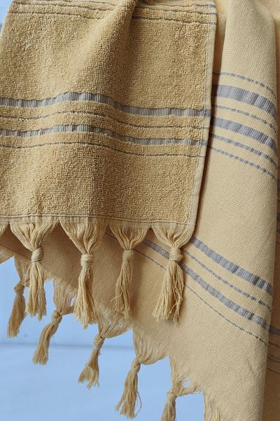 Sevim Striped Towel Peshtemal 90X170Cm - Soft and Highly Water Absorbent - 100% Cotton-Mustard