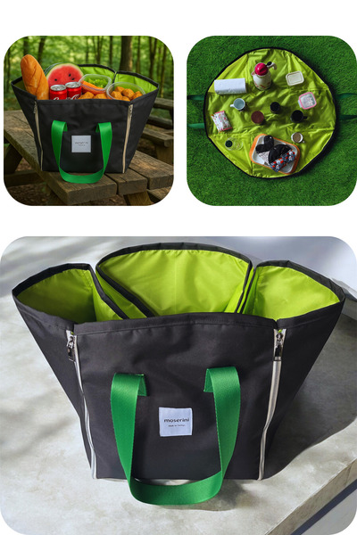 Moserini Büyük Boy Fermuarlı Piknik, Plaj  Kamp ve Omuz Çantası / Örtüsü