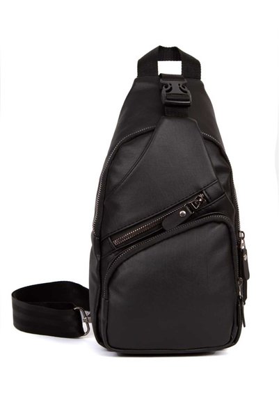Newish Men's Black Washed Leather Crossbody Waist Shoulder Bag with USB Headphone Output
