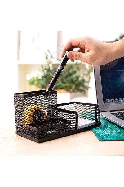 Deli E9175 Desk Organizer 200×100×98mm Mesh Steel for Office Supplies – Black