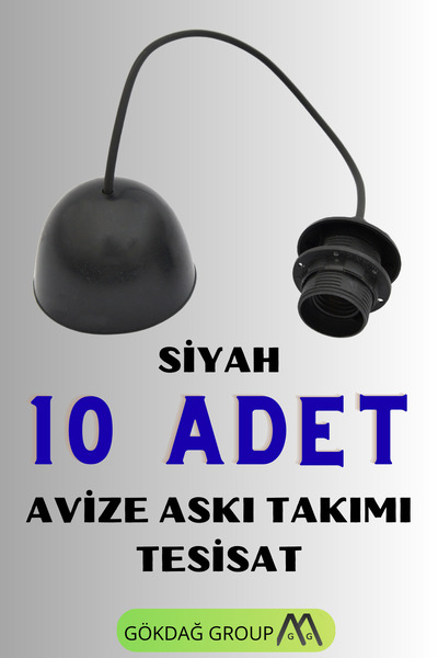 GÖKDAĞ GROUP 10 ADET Siyah Kablolu Sarkıt Avize Askı Takımı Tesisat E27 Duy