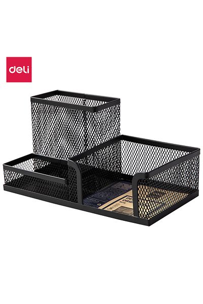 Deli E9175 Desk Organizer 200×100×98mm Mesh Steel for Office Supplies – Black
