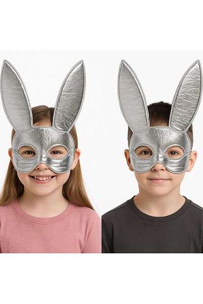 CEKAVE Silver Color Fabric Fabrication Rabbit Mask 25x17 Cm