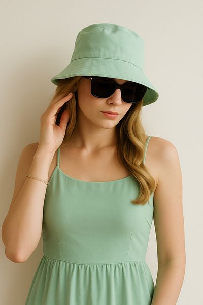 ZERAMİNE Mint Green Bow Bucket Hat 100% Cotton