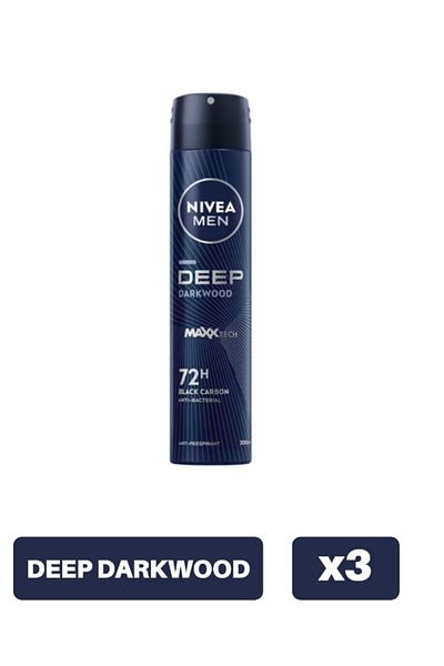 NIVEA Men Deep Black Carbon - 72h Antiperspirant For Men Deo Spray 200ml X3pcs