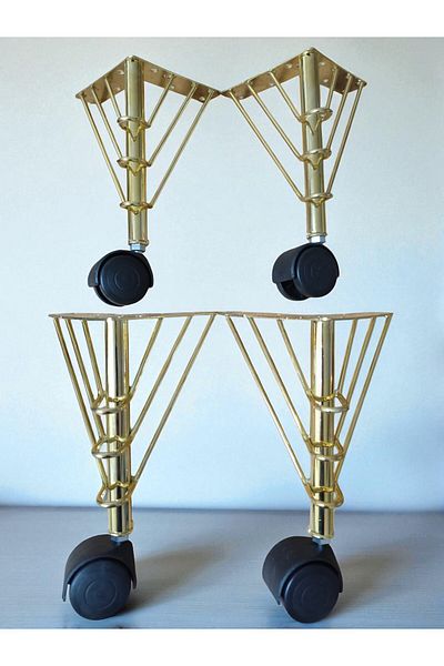 elbse Metal Body Wheeled Table Leg, Coffee Table Leg, Magic Coffee Table Leg 4 Pieces 360 Degree 20 cm Gold