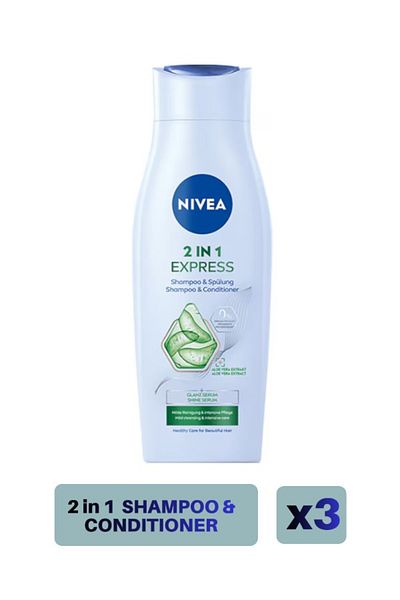 NIVEA Șampon și balsam expres 2 în 1, 250 ml x 3 bucăți