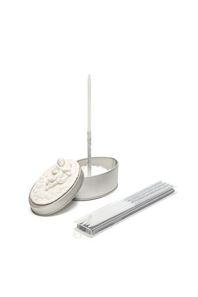 Missi Gümüş Simli 5'li Dilek Mumu Ve Kokulu Melek Seramik Taşlı Teneke Kutu Seti