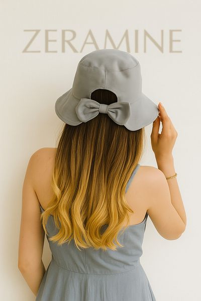 ZERAMİNE Gray Bow Bucket Hat 100% Cotton