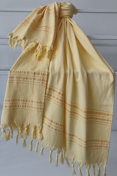 Sevim 90x170cm Κίτρινη ριγέ μαλακή και υψηλής απορρόφησης νερού βαμβακερή πετσέτα Peshtemal
