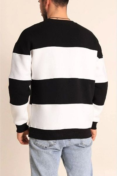 Reyaz    Segmented Crew Neck Printed Sweatshirt - Black