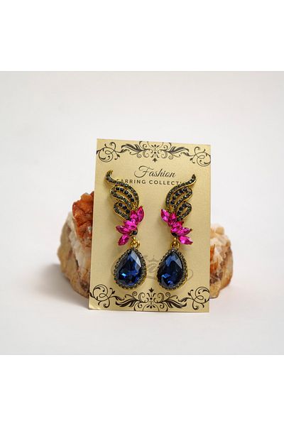 CHARM Statement earrings with blue sapphire and pink crystals