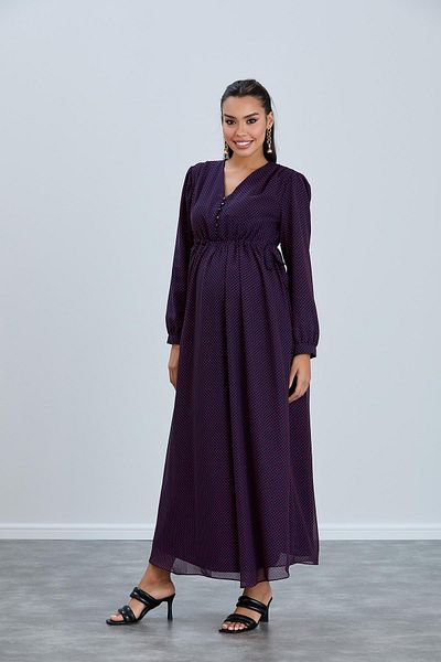 Işşıl IȘIL M053-Rochie maxi din șifon de maternitate cu detalii pentru alăptare