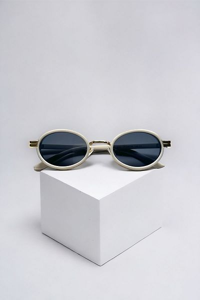 REN EYEWEAR دينا نظارة شمسية دائرية للجنسين بإطار بيضاوي أبيض /