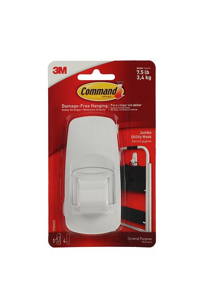 3M Command Jumbo Hook 17004 – Holds 7.5 Lbs, 1 Hook & 2 Strips, 3.4" X 1.5"