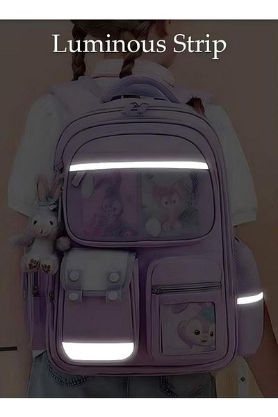 Generic Girl's School Backpack Waterproof Book Bag With Compartments And Doll Pendant