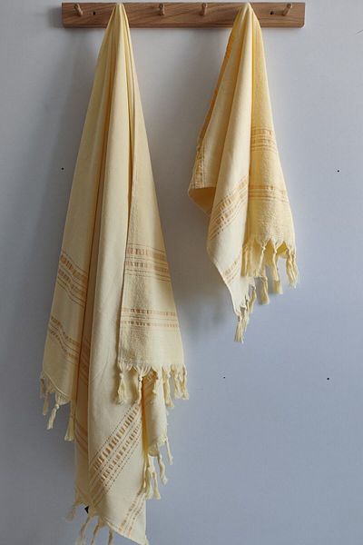 Sevim 100% Cotton Peshtemal Hair Towel Set-Beach Towel Set-Yellow