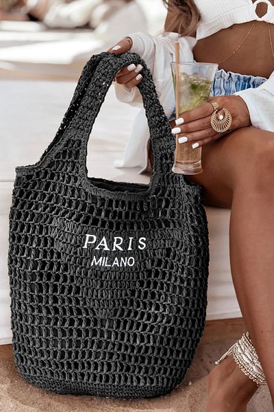 FASHION COCKTAIL Διπλό χοντρό λουράκι Paris Milano με εσωτερική τσέπη με φερμουάρ Καλοκαιρινές διακοπές στην παραλία Μεγάλη ψάθινη τσάντα