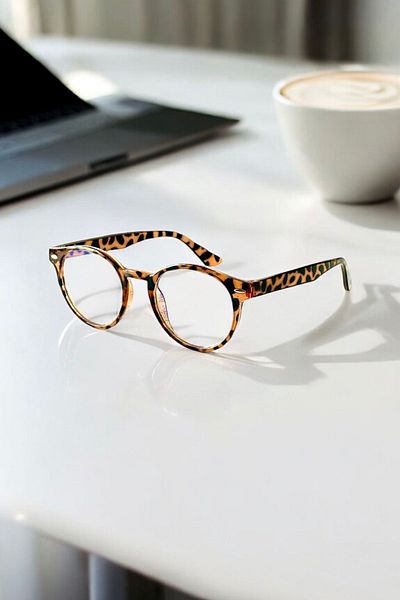 REN EYEWEAR قطع بيضاوي للجنسين - نظارات شاشة زرقاء مستديرة بطبعة جلد الفهد مع حماية من الضوء BLUE BLOCK