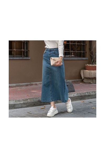 VELLICHOR Fusta din denim cu nituri stea din material natural albastru