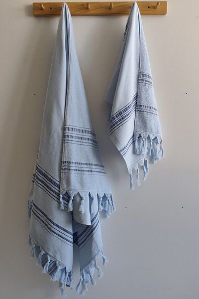 Sevim 100% Cotton Peshtemal Head Towel Set-Lightweight Beach Towels-Blue