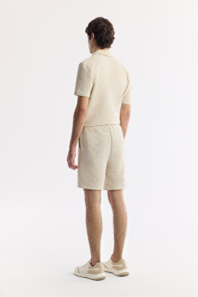Avva Erkek Bej Beli Lastikli Bağcıklı Keten Karışımlı Örme Regular Fit Şort A51Y3601