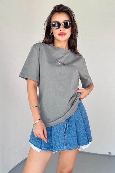 Cappmoda T-913 Smoked Duck Embroidered Short Sleeve Cotton T-Shirt