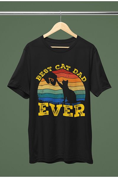 MAGORS Tricou oversize din bumbac cu mânecă scurtă - BEST CAT DAD Imprimat Crew Deck