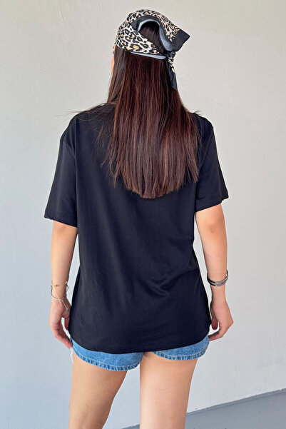 Cappmoda T-913 Black Duck Embroidered Short Sleeve Cotton T-Shirt