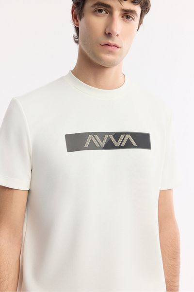 Avva Ανδρικό μπλουζάκι Ecru Regular Fit Crew Neck με στάμπα Interlock A51y1089